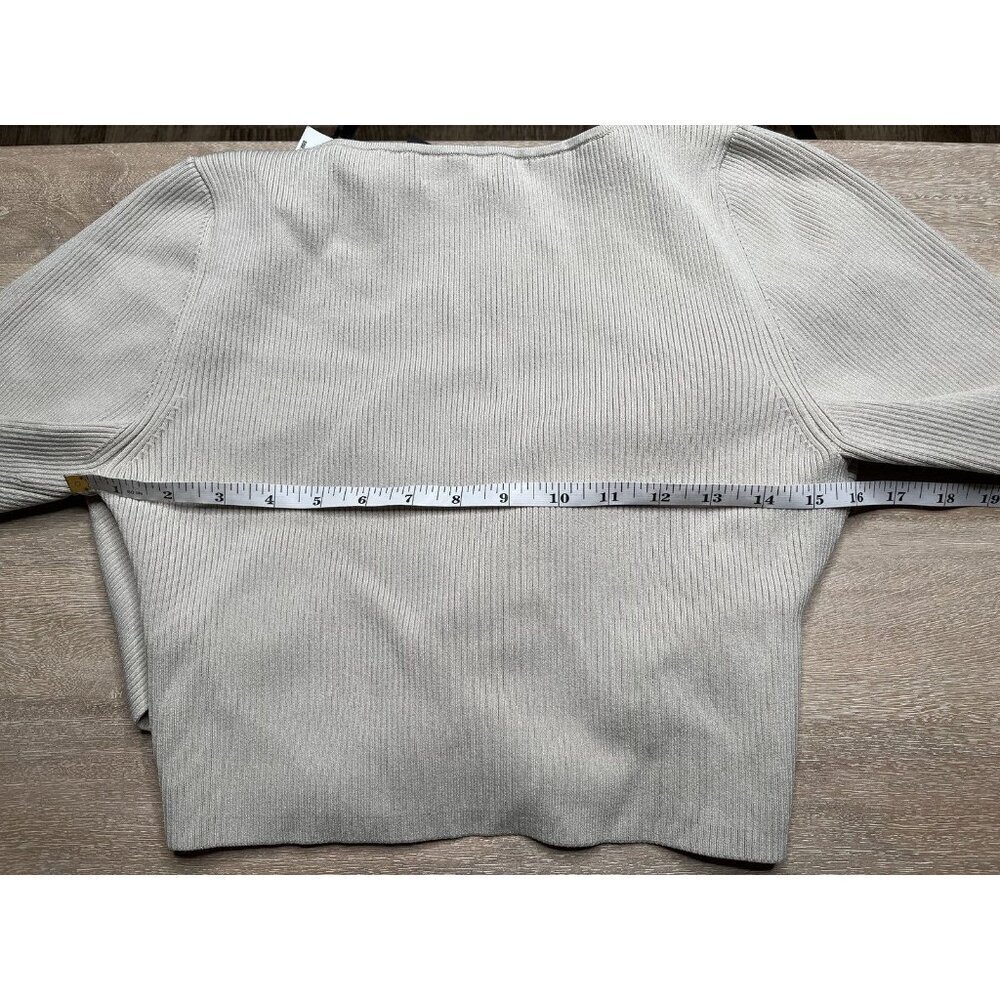 Ten by Babaton NWT Sculpt Knit Greek Longsleeve Cropped Crisscross Matte Pearl L - Picture 7 of 8